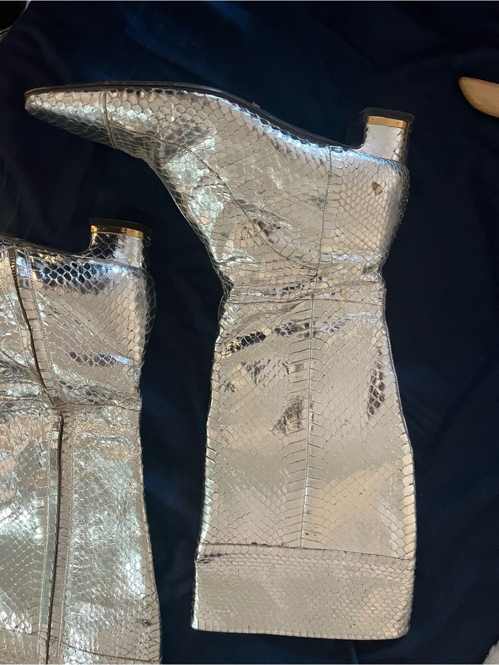 Dolce & Gabbana Metallic Silver Snakeskin Heeled Boots